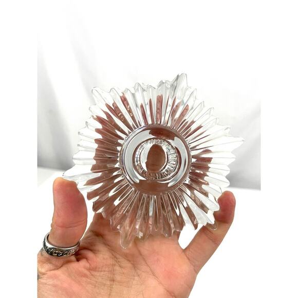 VTG Clear Pressed Glass Candle Holder Starburst Pattern MCM Art Deco Lot of 2 - Picture 9 of 16